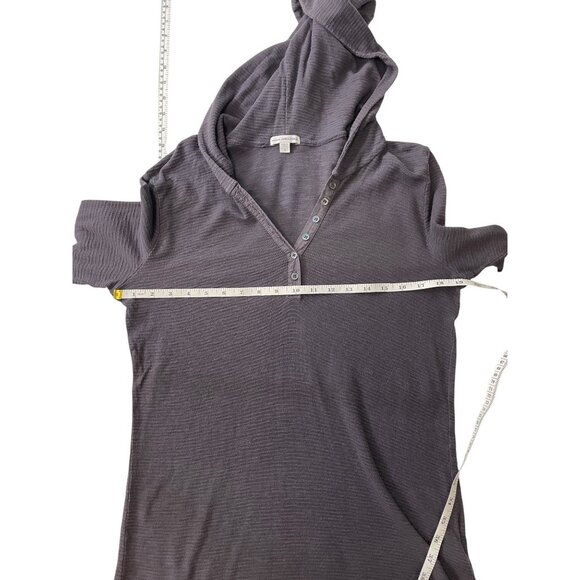 Standard James Perse Womens Charcoal Gray Waffle Knit Hoodie Top Size 3 - Picture 9 of 10